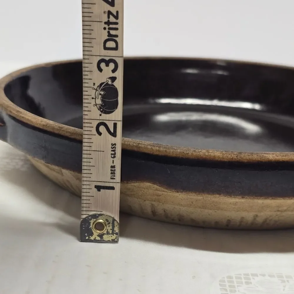 COOK-RITE STONEWARE ANTIQUE PIE PLATE BAKING DISH TWO HANDLE GLAZE 10”USA 1930’s